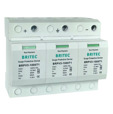 BRPV3-1000 T1 50ka DC 1000V 12.5ka Pv Surge Arrester Dispositivo di protezione solare T1 T2 Dc SPD fotovoltaici