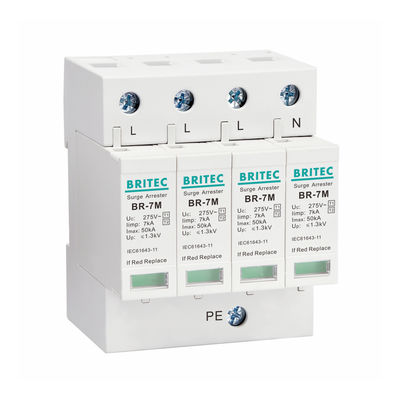 AC Power Iimp 7KA 4P T1+T2/Classe B+C 3 fasi Protezione da sovratensioni industriali, 275V Din Rail Mount Thunder Arrester