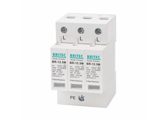 275Vac 12.5kA 3 Pali SPD per il tipo 1 di protezione contro il fulmine +2/di classe I+II