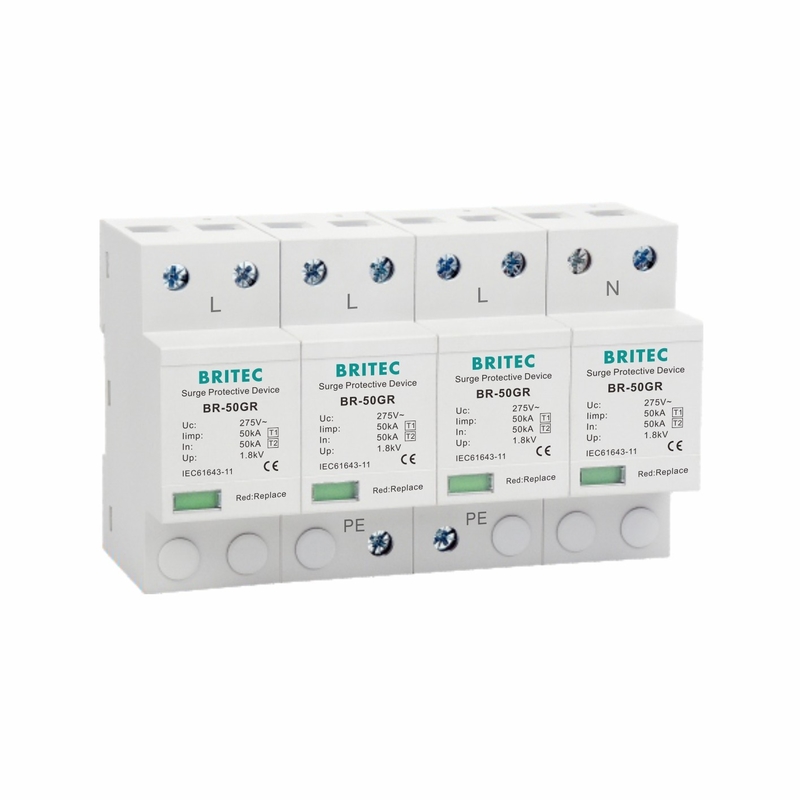 SPD 50KA Tipo 1 Dispositivo di protezione contro le sovratensioni 4P 150V 275V 320V AC Lightning Arrester