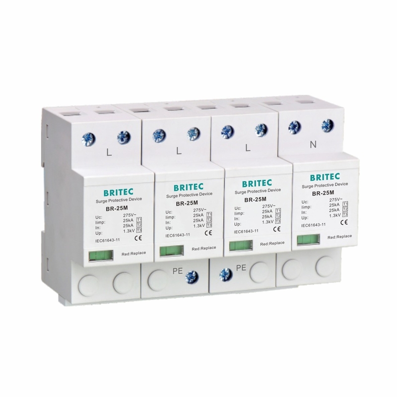 Tipo 1 +2+3 del dispositivo di protezione dell'impulso del protettore di impulso del T1 25KA 4P