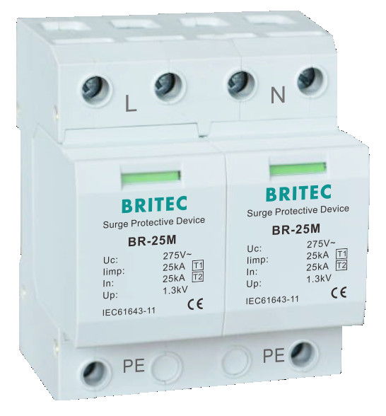 Scaricatore di bassa tensione del T1 del dispositivo di protezione dell'impulso di tipo 1 di BR-25M 2P SPD