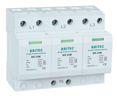BR-25M 3P+1NPE 25kA T1+T2 varistor arrester B+C Low Voltage 3 Phase AC Spd Lightning Protector