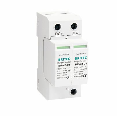 BR-40-24 T2 Dispositivo di protezione contro le sovratensioni di corrente continua 40kA 24V SPD con involucro termoplastico UL94-V0 per sovratensioni di corrente