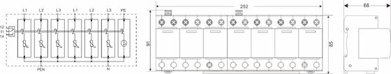 BR-25M 275 6+1 Dispositivo di protezione da sovratensioni di tipo 1+2 con protezione da 25kA e contenitore termoplastico UL94-V0