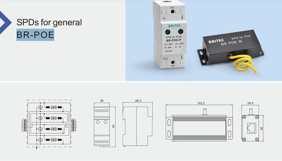 BR-POE-M Dispositivo di protezione da sovratensione POE con corrente nominale 3kA montato su guida DIN e protezione IP20 per reti RJ45 Produttore di SPD industriali per telecomunicazioni