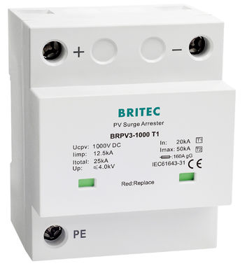 1000V DC 12,5kA Impulso di fulmine Tipo 1+2 SPD fotovoltaico arrester di ondate solari tipo 1